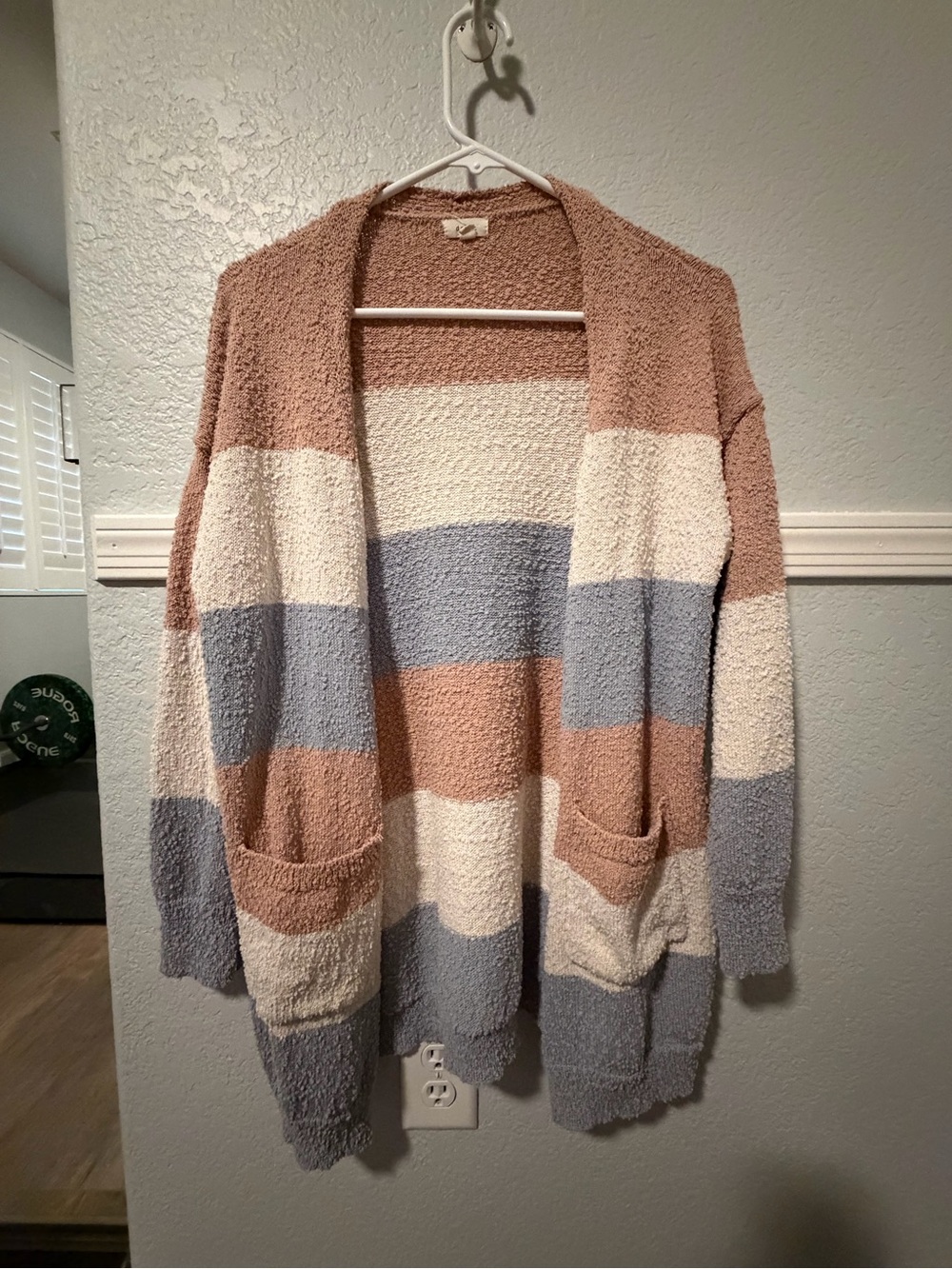 Delilah Wear Striped Open-Front Cardigan - Blush, Cream & Light Blue